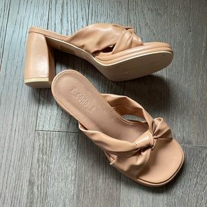 ZCZ Nude / Blush Square Toe Heeled Mule Sandals